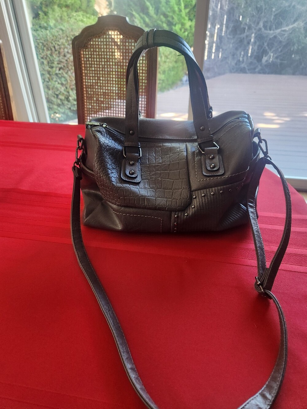 Dasein Women Soft Vegan Leather Barrel Bags Gray